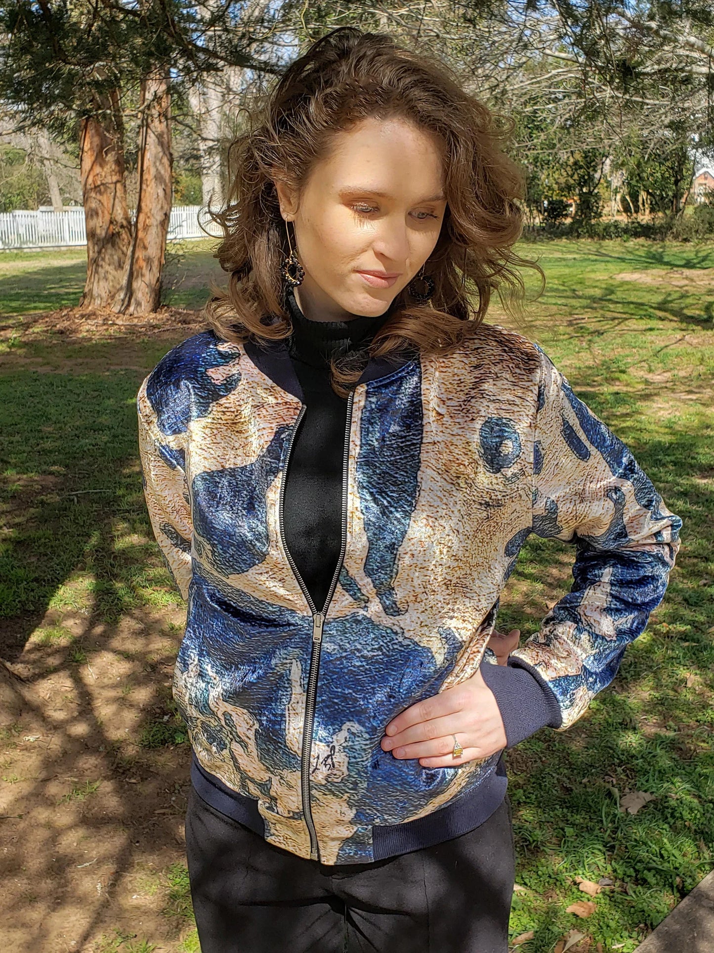 "Abstract Blue Gold" Lady B Bomber Jacket