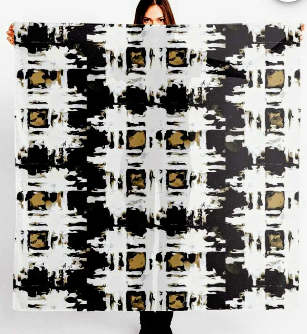 "Tartan Tan/Black" Chiffon/Sarong Scarf
