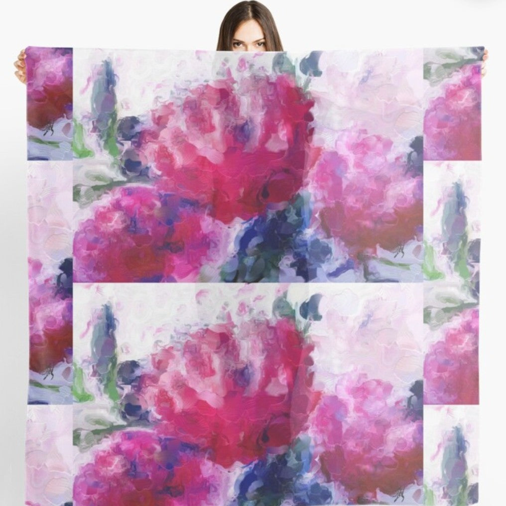 "Poppies Pink" Chiffon Scarf/Sarong