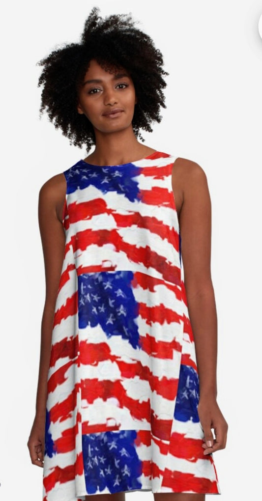 USA 🇺🇸 "Americana" A-Line Dress Repeat Flag Artwork