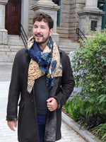 "Abstract Blue Gold" Cashmere Silk Scarf