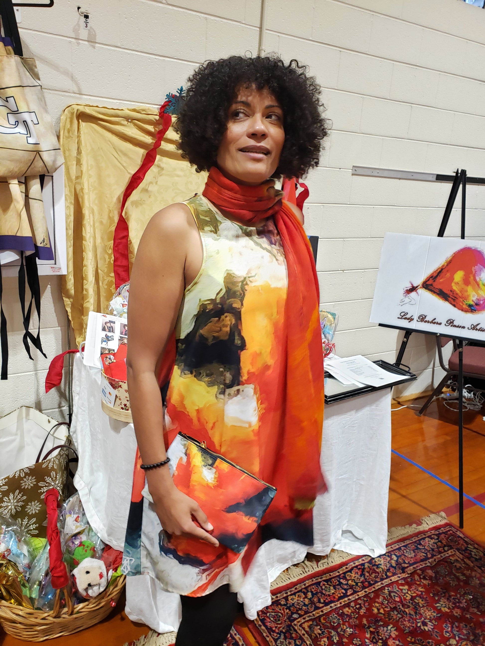 Lady Barbara Pinson Artist Falling for You A-Line Dress with scarf and pochette