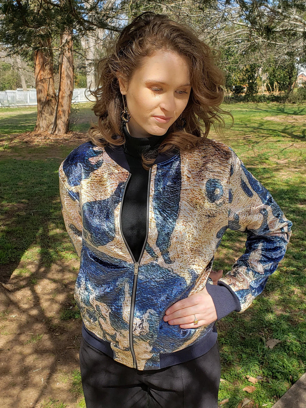 "Abstract Blue Gold" Lady B Bomber Jacket