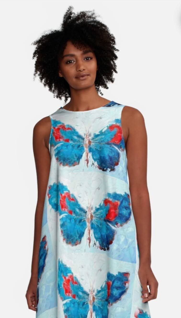 "Butterflies Turquoise" A-Line Dress