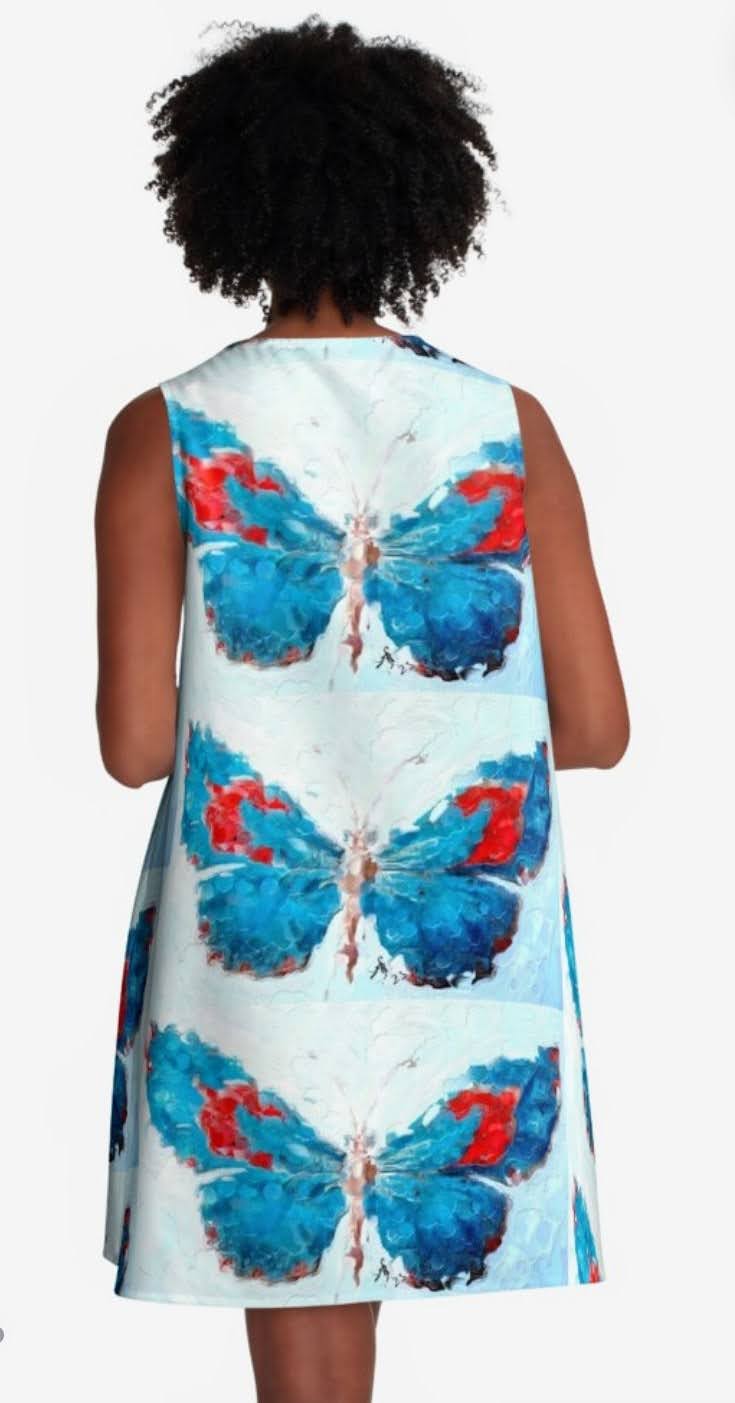 "Butterflies Turquoise" A-Line Dress
