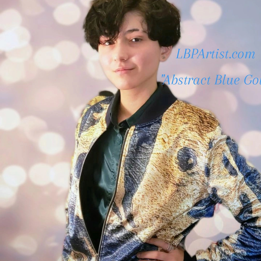 "Abstract Blue Gold" Lady B Bomber Jacket