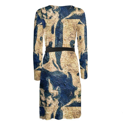 "Abstract Blue Gold" Lady B Wrap Dress ws