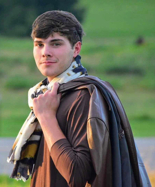 "Tartan Tan/Black" Men's Cashmere Scarf
