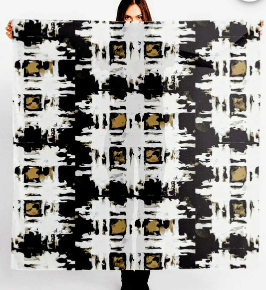 "Tartan Tan/Black" Chiffon/Sarong Scarf