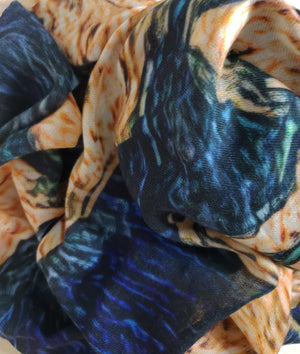 "Abstract Blue Gold" Cashmere Silk Scarf