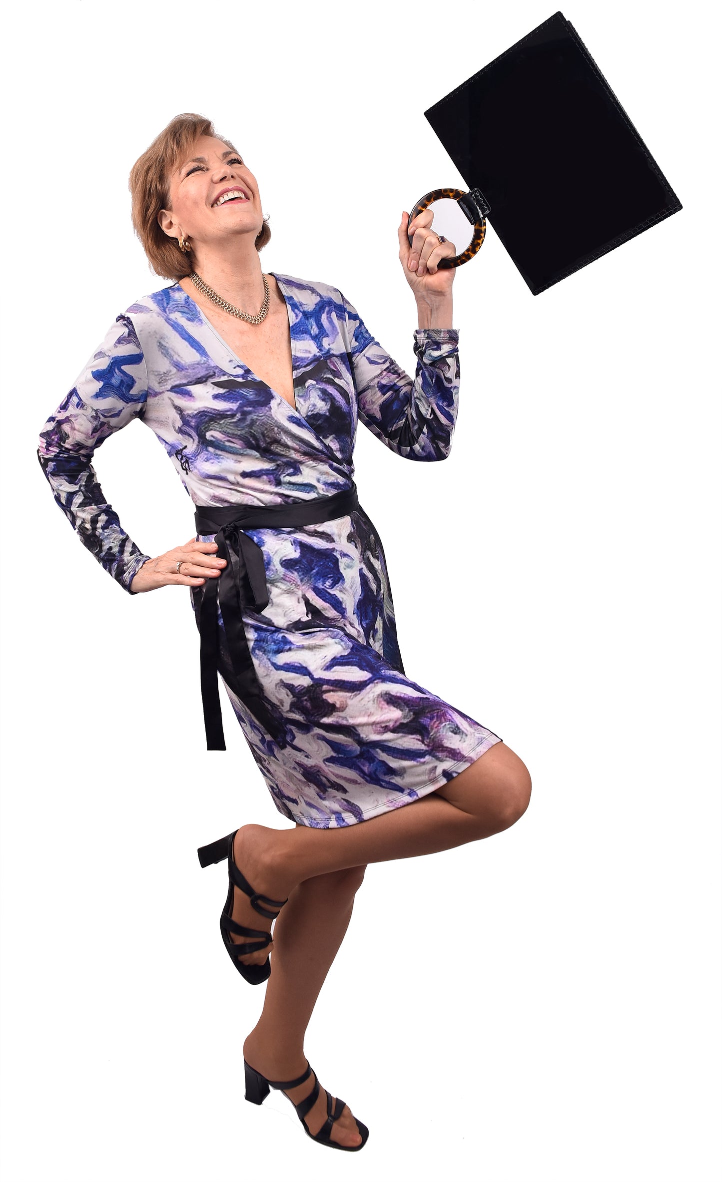 Lady Barbara Pinson "Blue Hues" -Wrap Dress  with Handbag