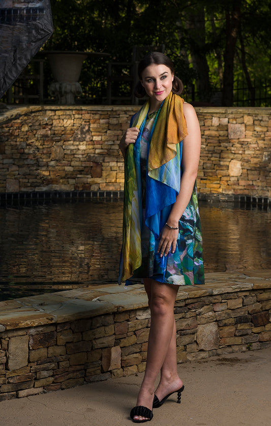 Lady Barbara Pinson Artist Ella A-Line Dress with scarf