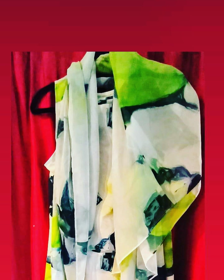 "Bella Lillies " A-Line Dress with Chiffon Scarf  LBPArtist.com