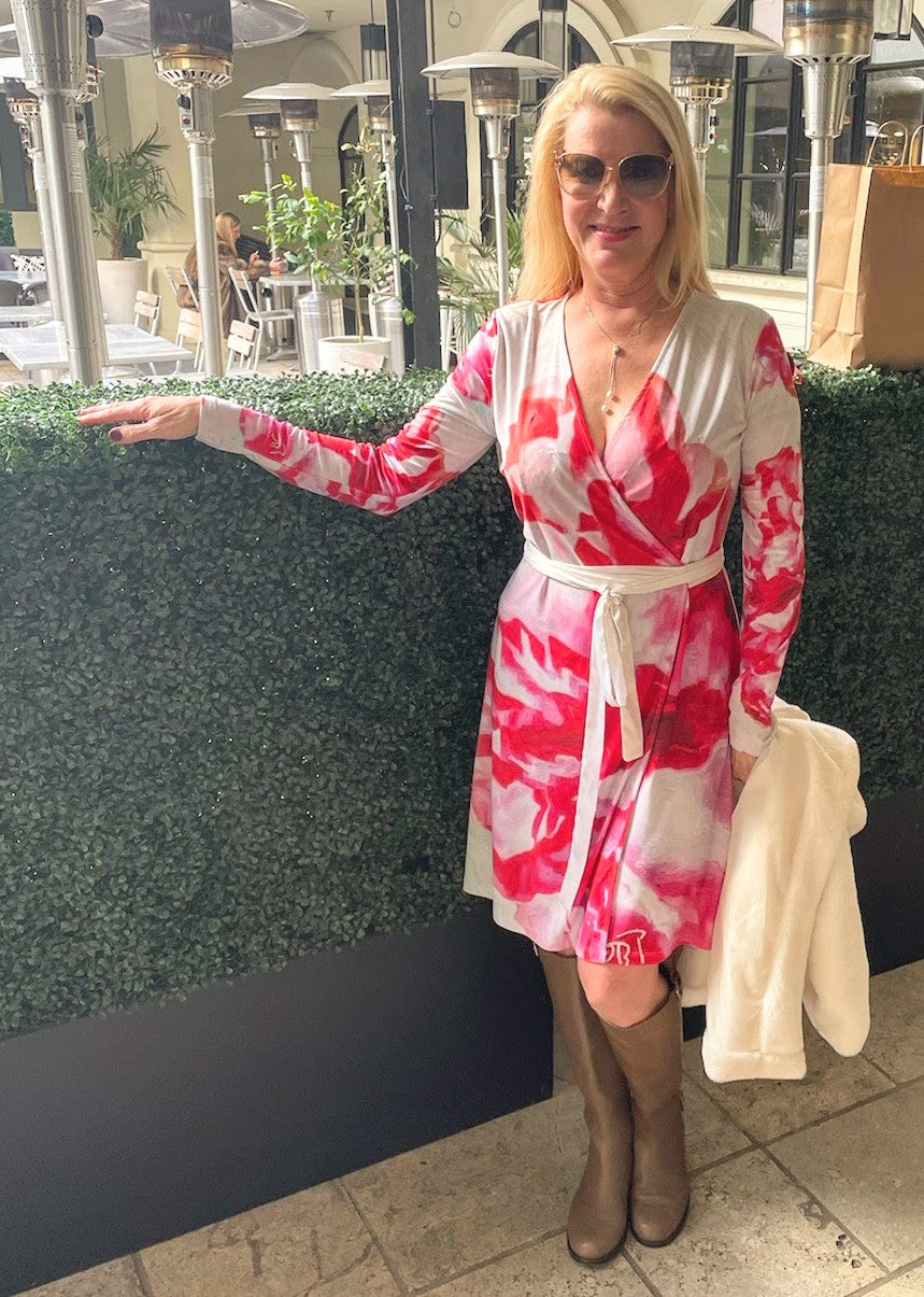 Lady Barbara Pinson Artist Peonies from Heaven Wrap Dress