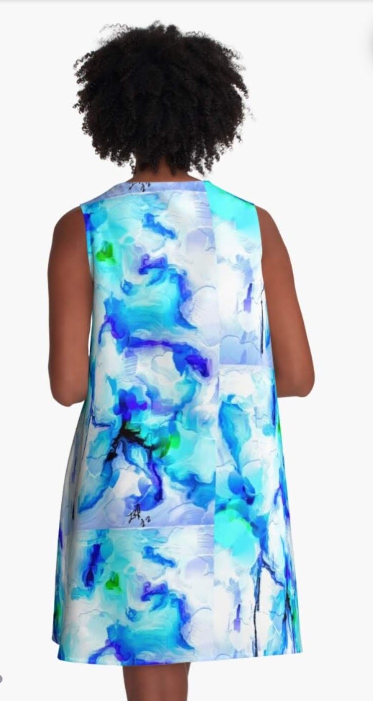 Lady Barbara Pinson Artist Orchids Turquoise Aline Dress