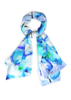 "Orchids Turquoise" Cashmere Silk Scarf