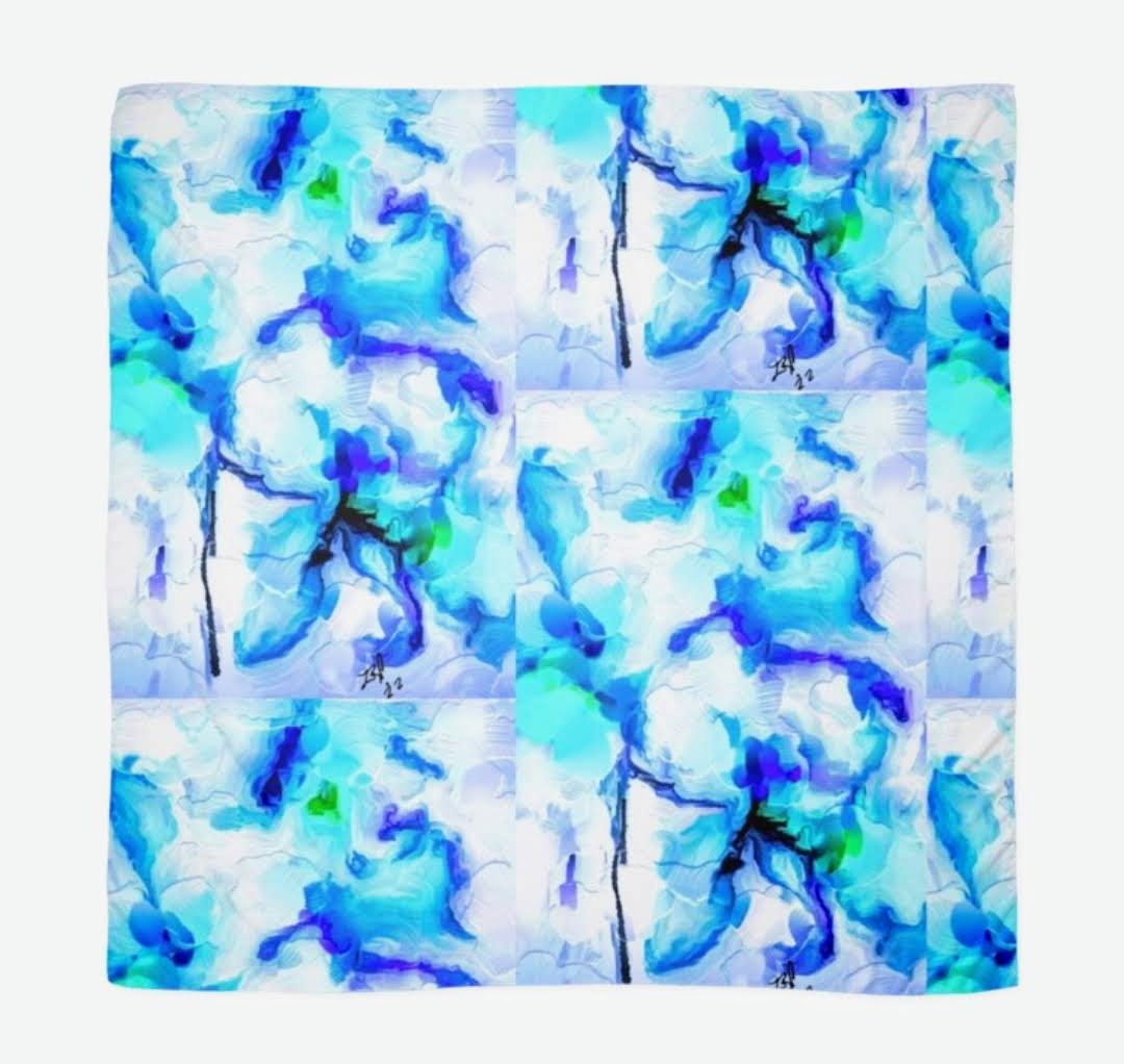 "Orchids Turquoise" Chiffon Scarf/Sarong