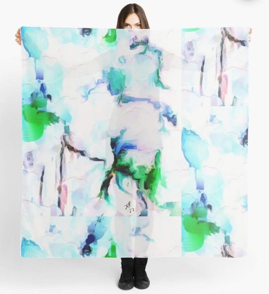 "Orchids White" Chiffon Scarf/Sarong