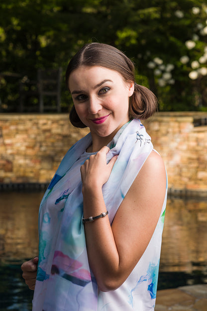 "Orchids White" Chiffon Scarf/Sarong