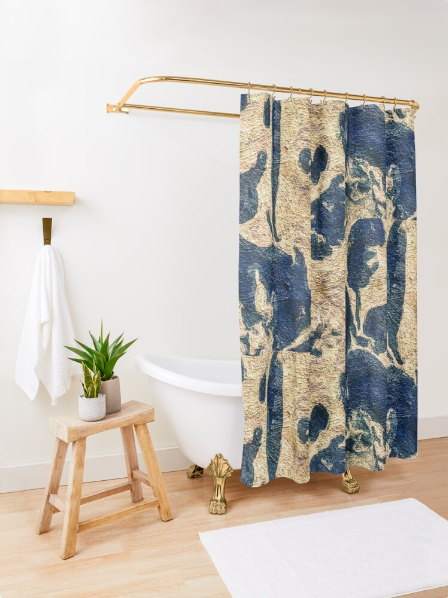 "Abstract Blue Gold" Shower Curtain