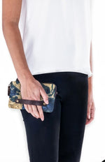 "Abstract Blue Gold" Crossbody Clutch