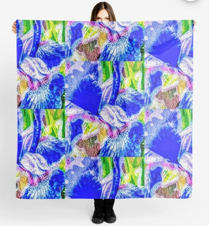 "Blue Iris" Chiffon Scarf/ Sarong