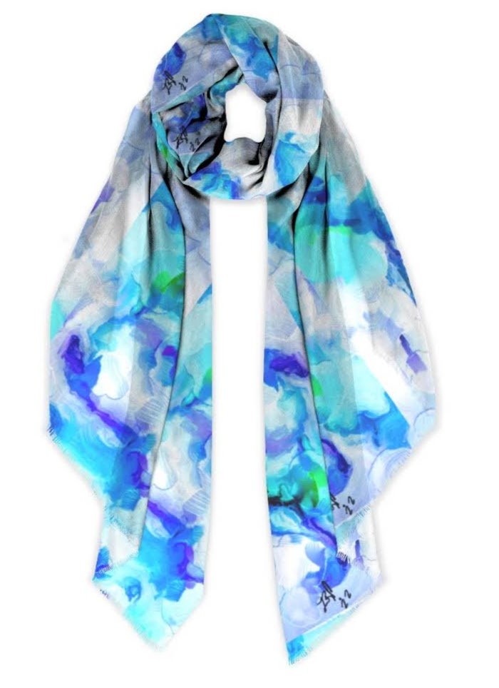 "Orchids Turquoise" Beechwood Scarf