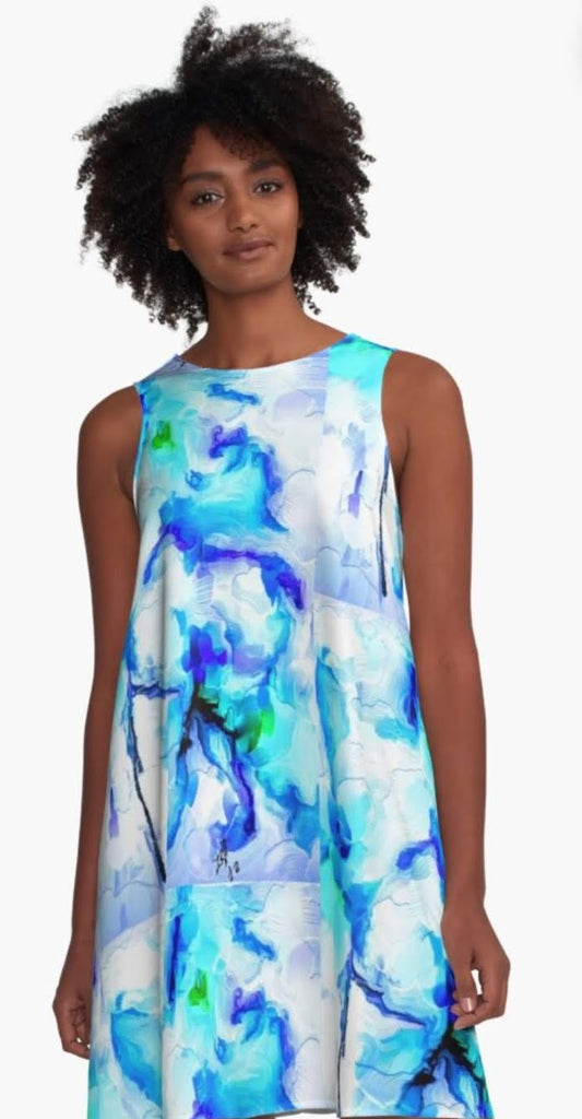 "Orchids Turquoise" A-Line Dress