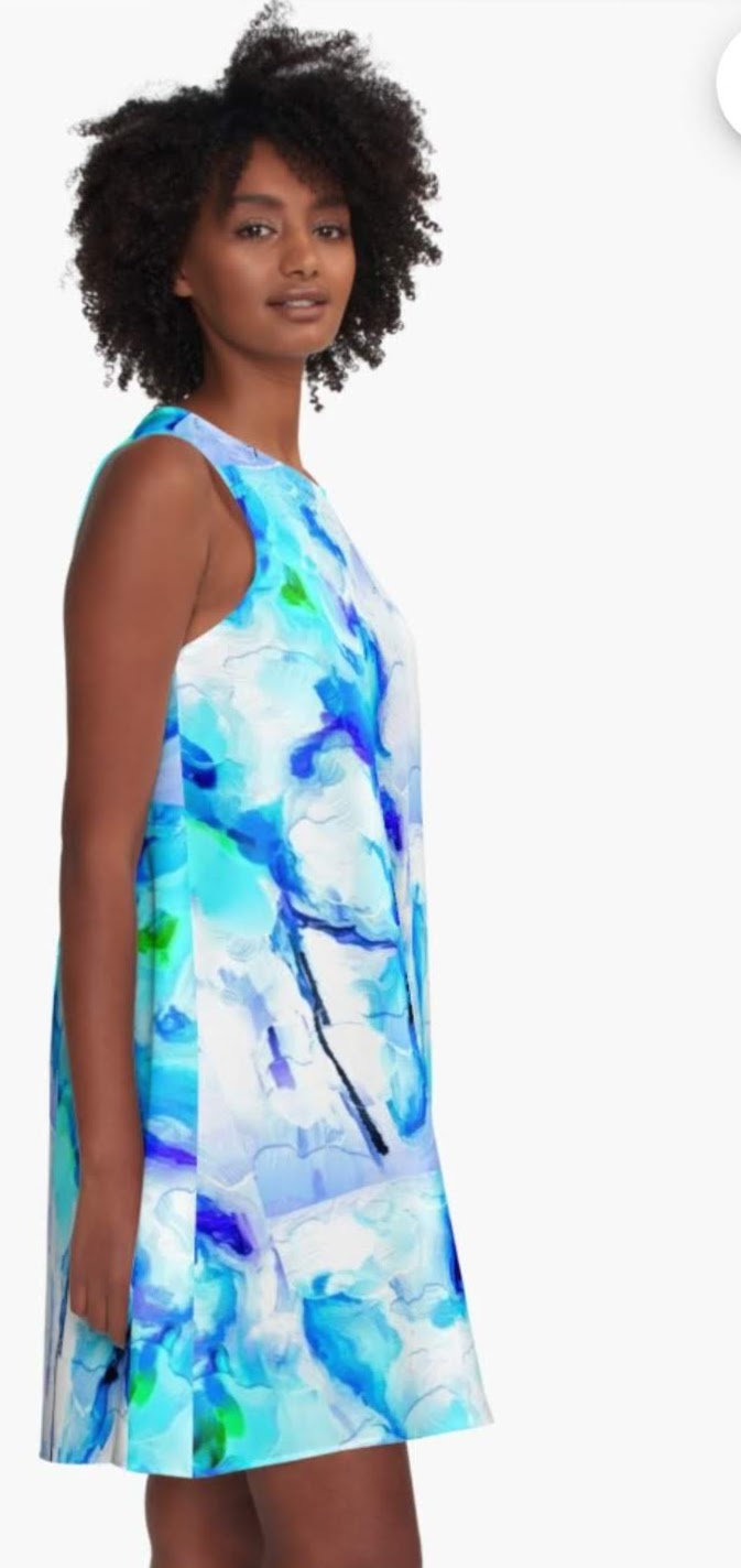 "Orchids Turquoise" A-Line Dress