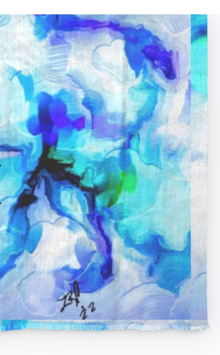 "Orchids Turquoise" Cashmere Silk Scarf