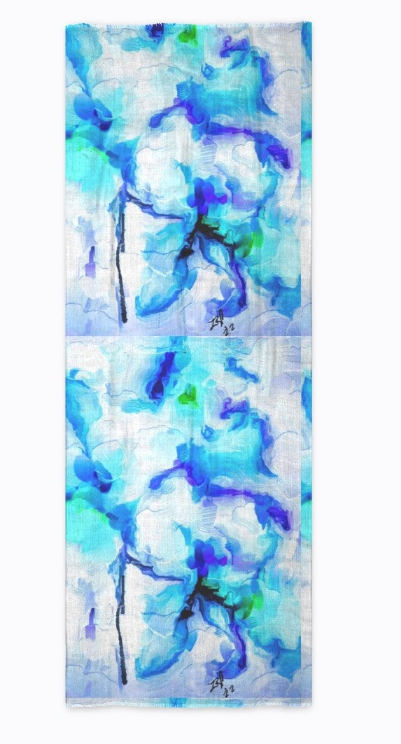 "Orchids Turquoise" Cashmere Silk Scarf