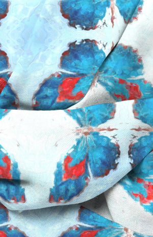 "Butterflies Turquoise" Cashmere Silk Scarf