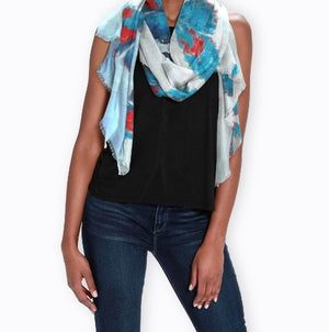 "Butterflies Turquoise" Cashmere Silk Scarf