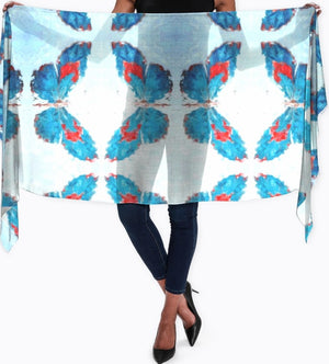 "Butterflies Turquoise" Cashmere Silk Scarf