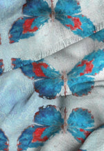 "Butterflies Turquoise" Cashmere Silk Scarf