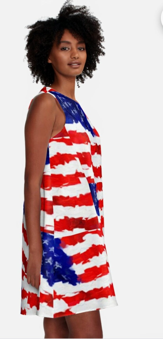USA 🇺🇸  "Americana" A-Line Dress Repeat  Flag Artwork