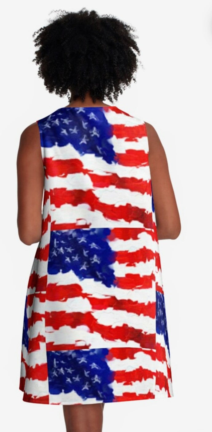 USA Americana A-Line Dress Repeat Flag Artwork M (USA Size 8-10) USA Americana A-Line Dress Repeat Flag Artwork M (USA Size 8-10)